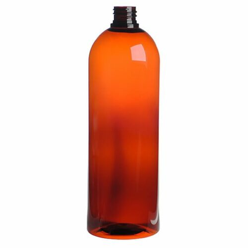 1 Liter Amber Cosmo Round Plastic Bottle - 28-410 Neck