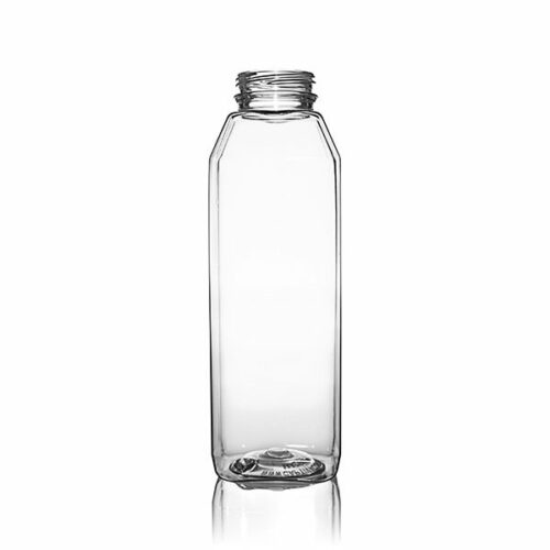 16oz (480ml) Clear Square Plastic Beverage and Juice Bottle With Cap - 38-385 Tamper Evident Neck