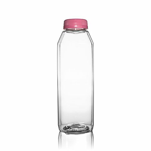 16oz (480ml) Clear Square Plastic Beverage and Juice Bottle With Cap - 38-385 Tamper Evident Neck