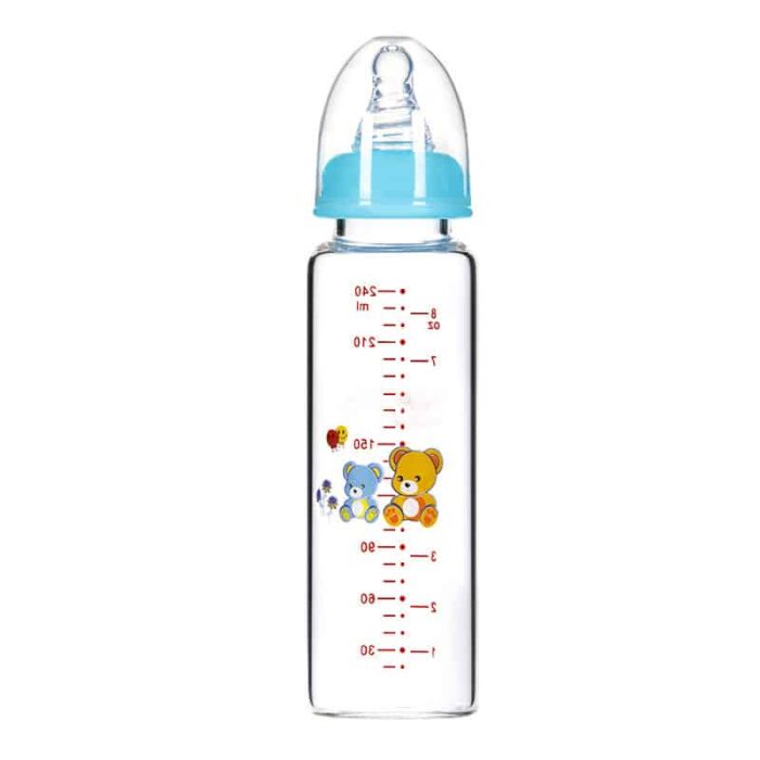 240ml Borosilicate Baby Feeding Milk Water Glass Bottle With Handle Silicone Nipple