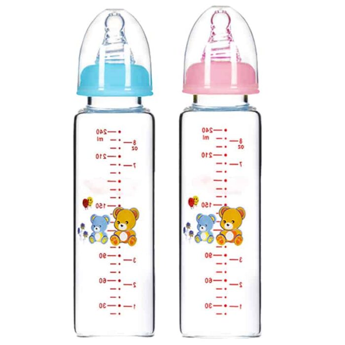 240ml Borosilicate Baby Feeding Milk Water Glass Bottle With Handle Silicone Nipple