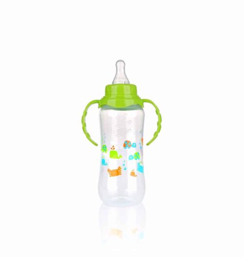 240ml PP baby feeding bottle with nipple and handle regular neck