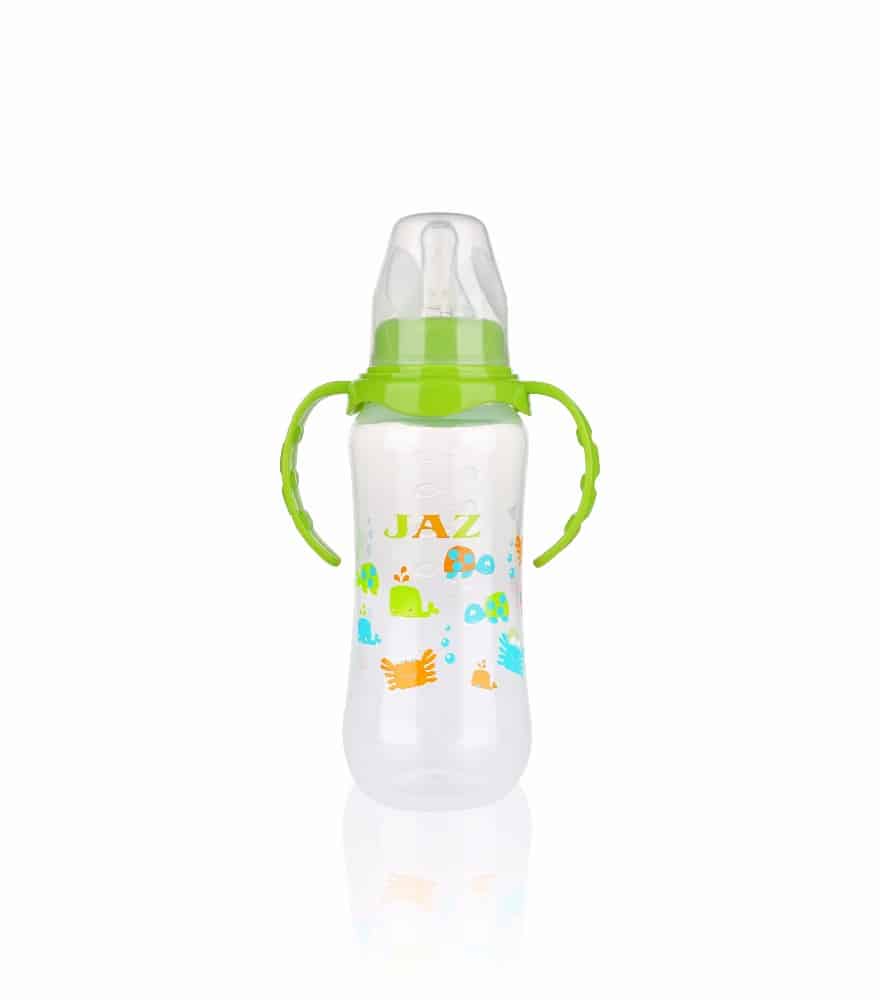 240ml PP baby feeding bottle with nipple and handle regular neck